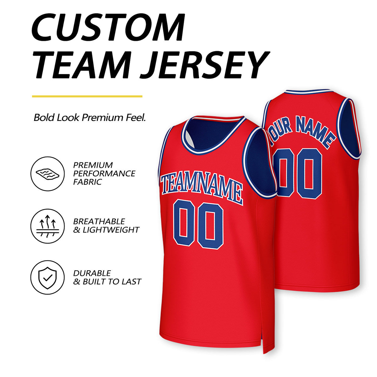 Custom Blue & Red Reversible Basketball Jersey | Personalized Team Uniform Top