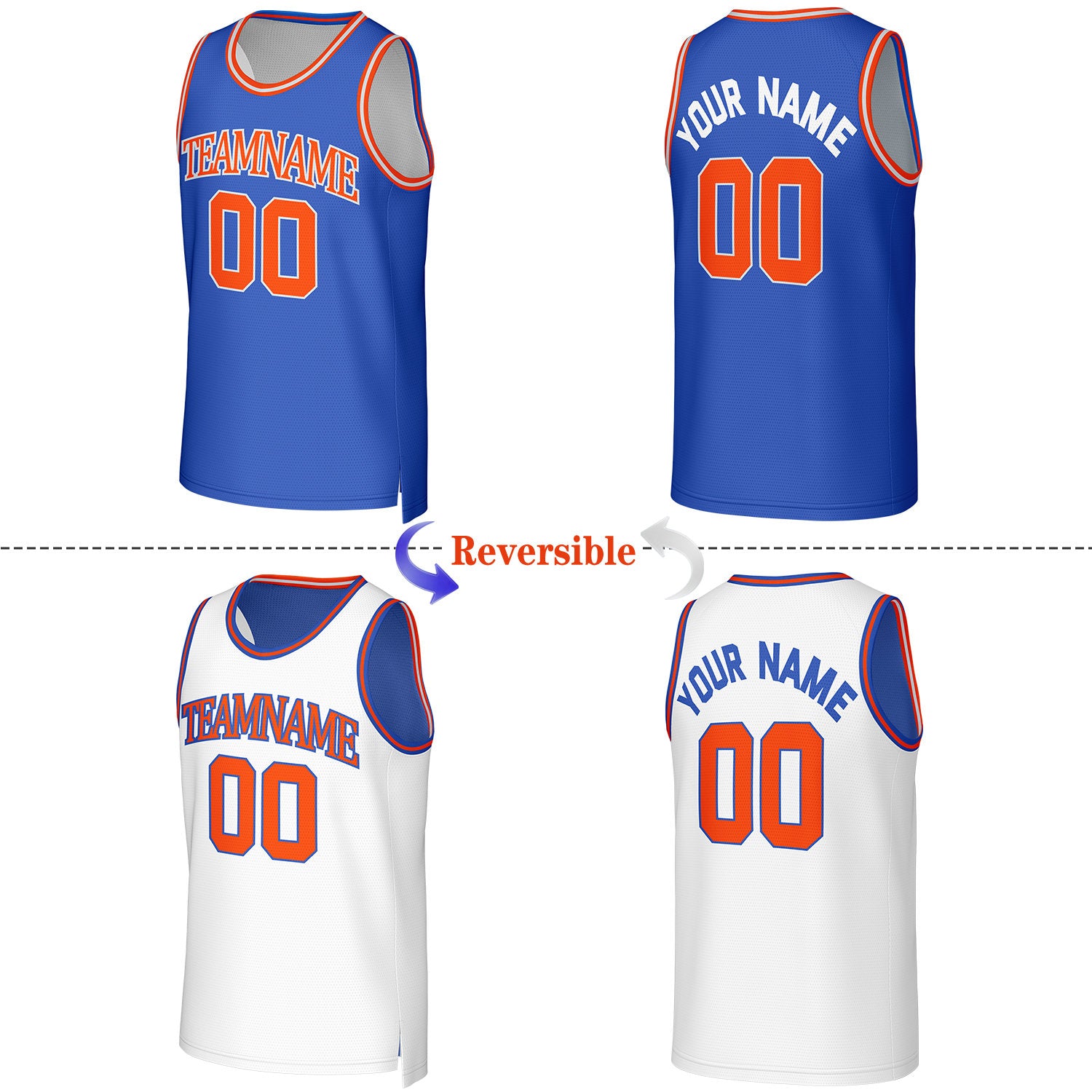 Custom Blue & White Reversible Basketball Jersey | Personalized Team Uniform Top