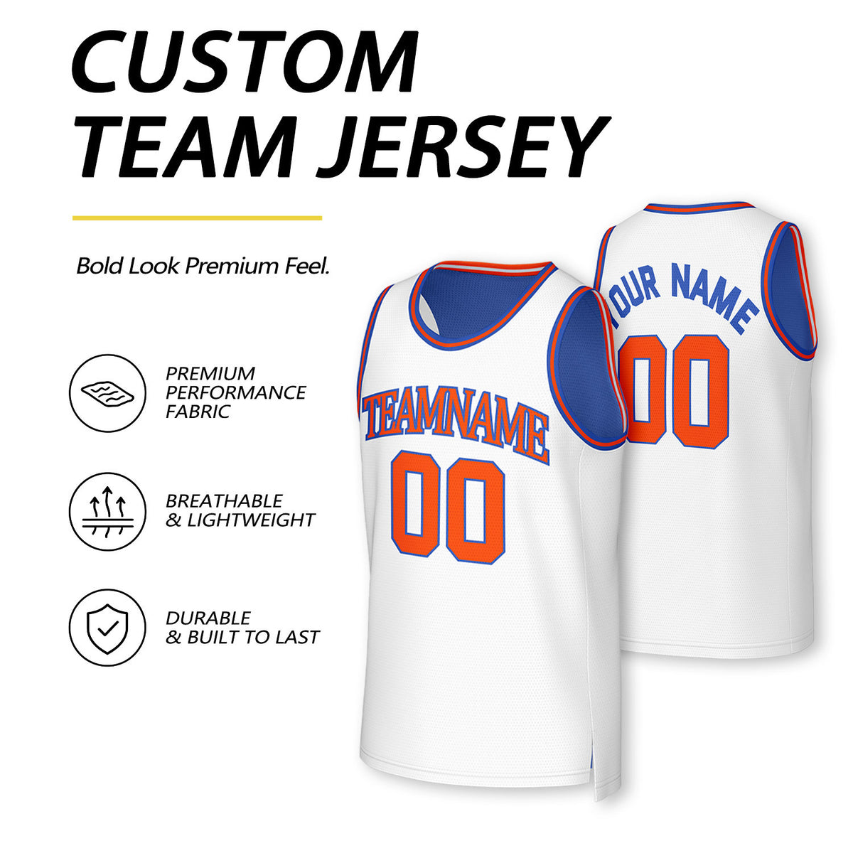 Custom Blue & White Reversible Basketball Jersey | Personalized Team Uniform Top