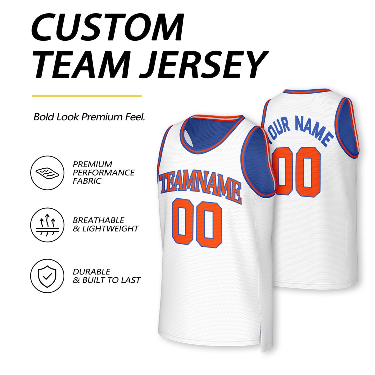 Custom Blue & White Reversible Basketball Jersey | Personalized Team Uniform Top