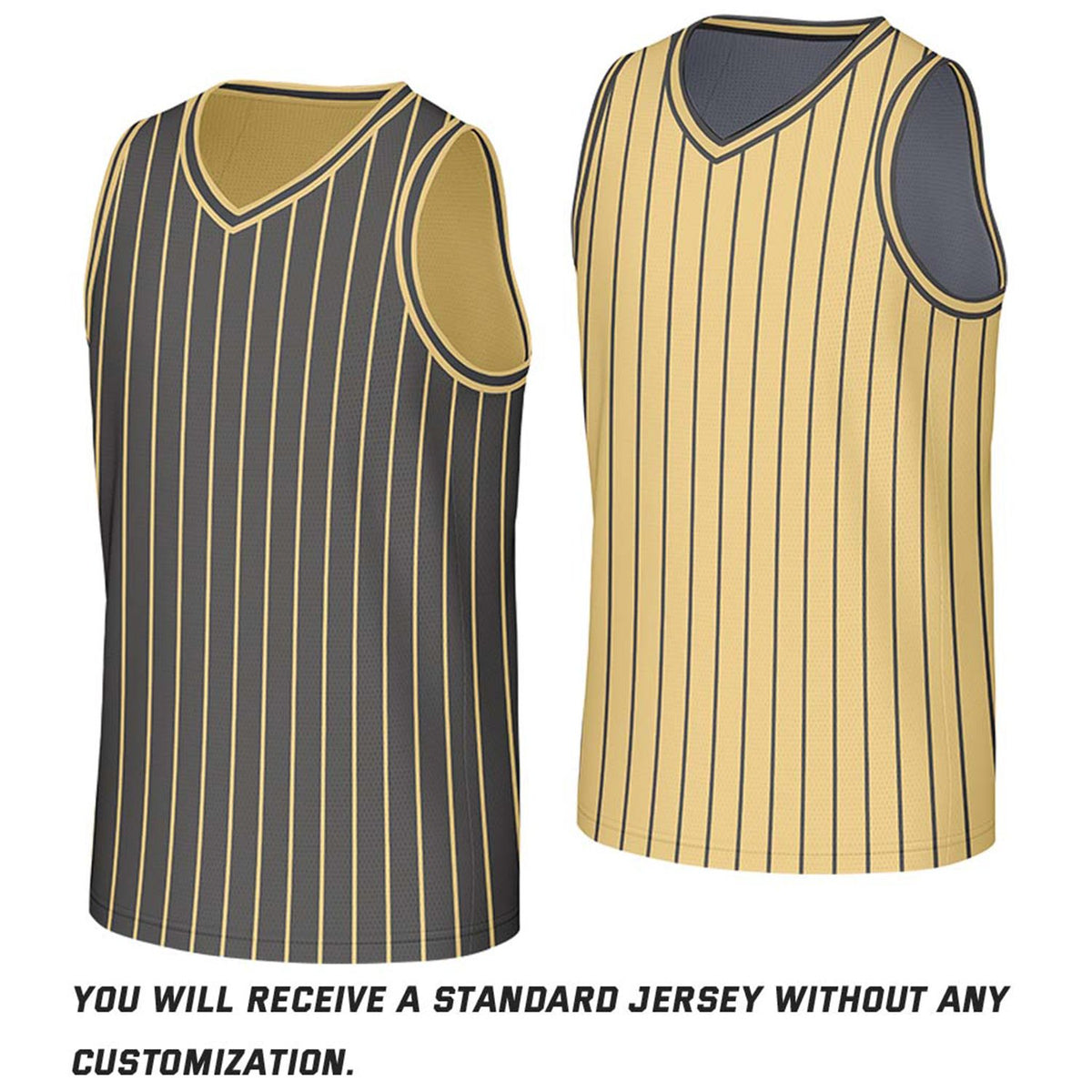 Custom Dark Grey & Gold Pinstripe Reversible Basketball Jersey | Personalized Name Number Mesh Sports Jersey