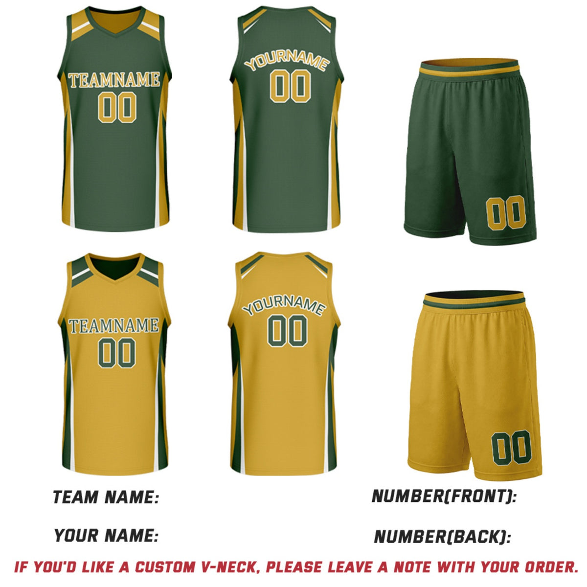 Custom Dark Green & Gold Reversible Basketball Jerseys | Personalized Team Uniforms Set for Men Women
