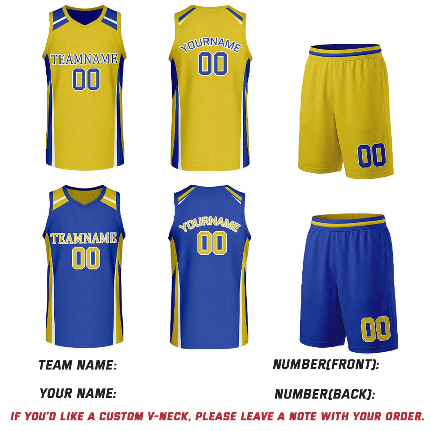 Custom Gold & Royal Blue Reversible Basketball Jerseys | Personalized Team Uniforms Set for Men Women
