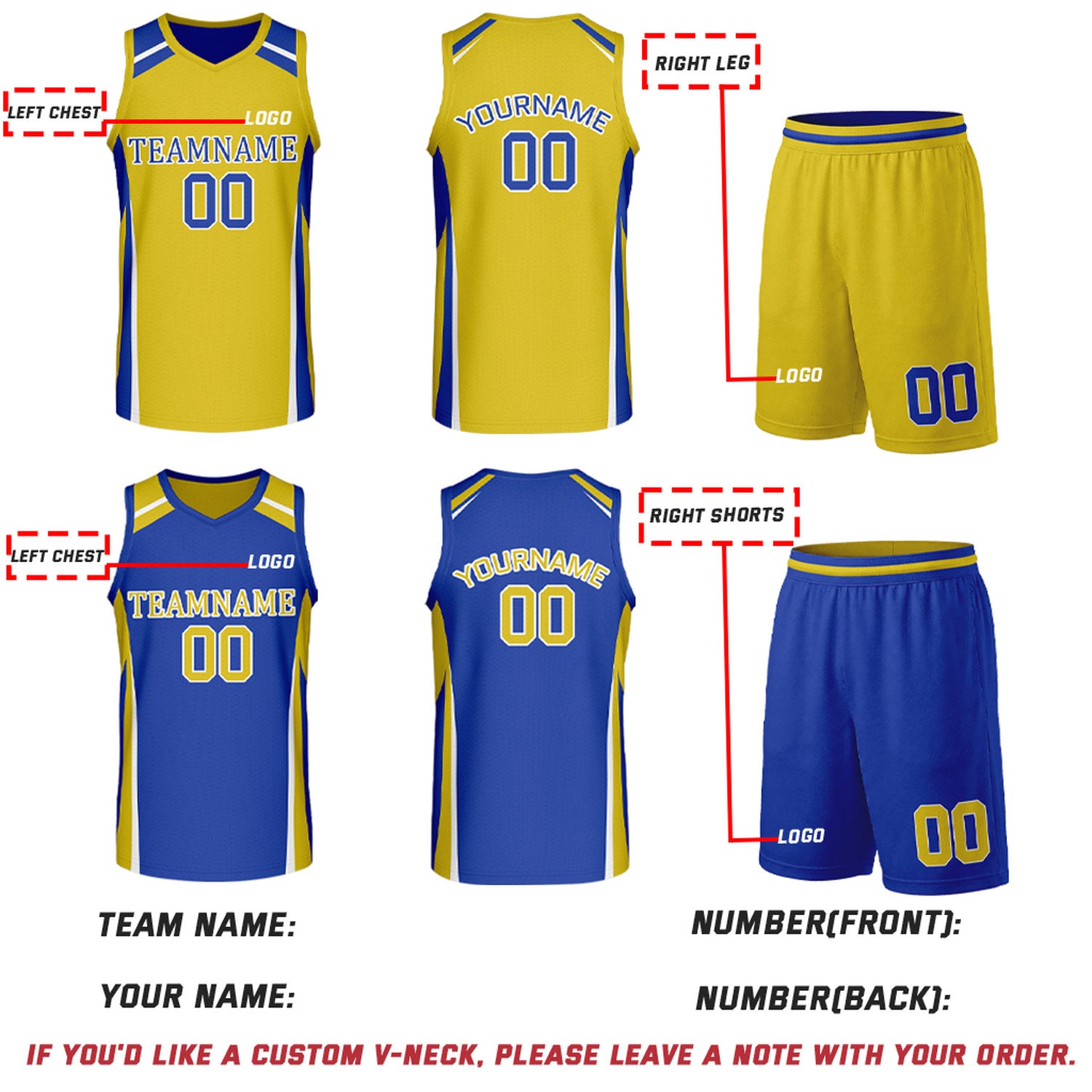 Custom Gold & Royal Blue Reversible Basketball Jerseys | Personalized Team Uniforms Set for Men Women