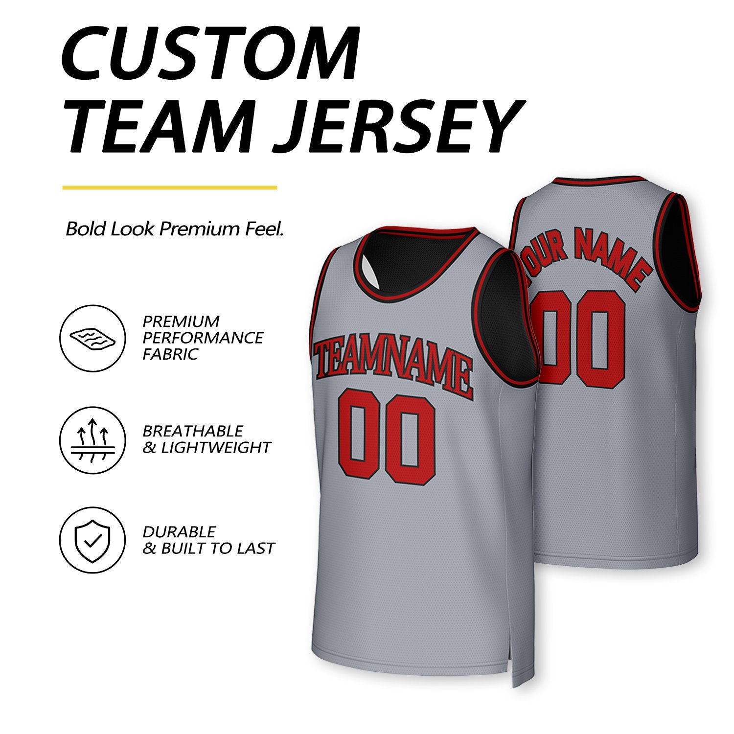 Custom Gray & Black Reversible Basketball Jersey | Personalized Team Uniform Top