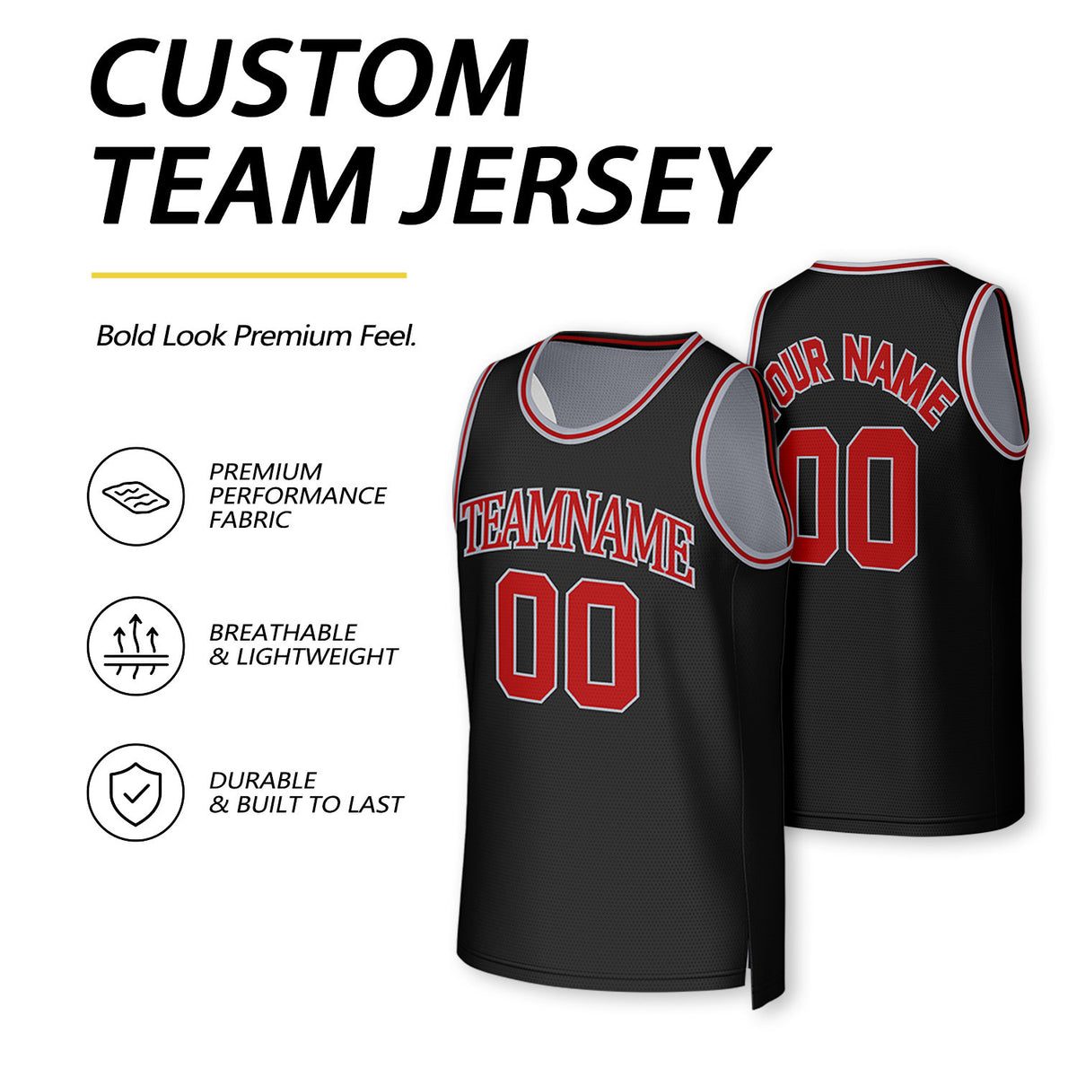 Custom Gray & Black Reversible Basketball Jersey | Personalized Team Uniform Top