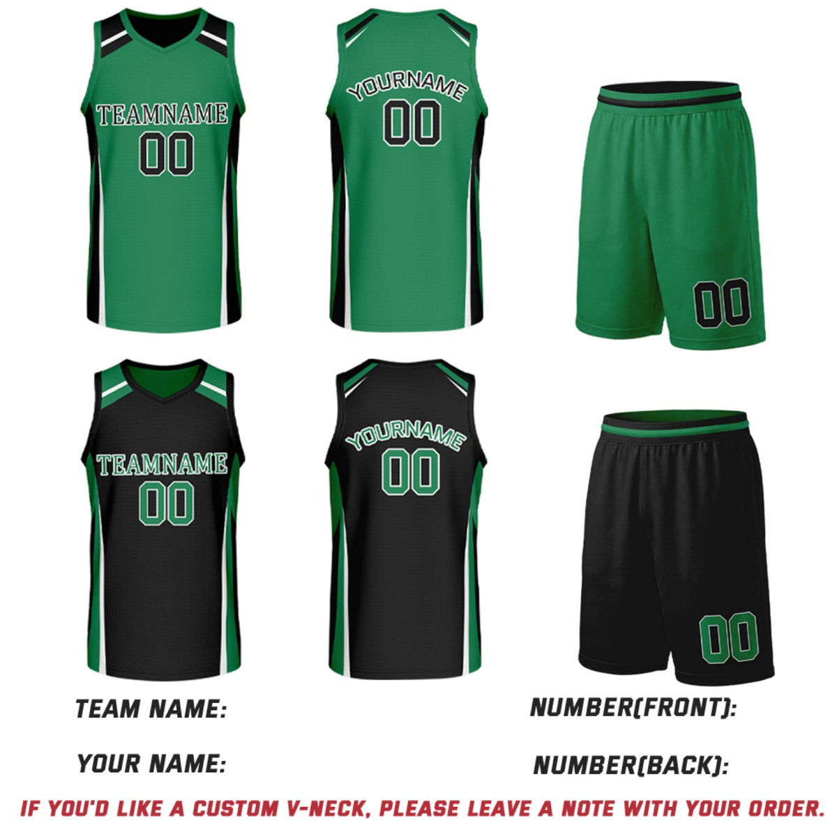 Custom Green & Black Reversible Basketball Jerseys | Personalized Team Uniforms Set for Men Women