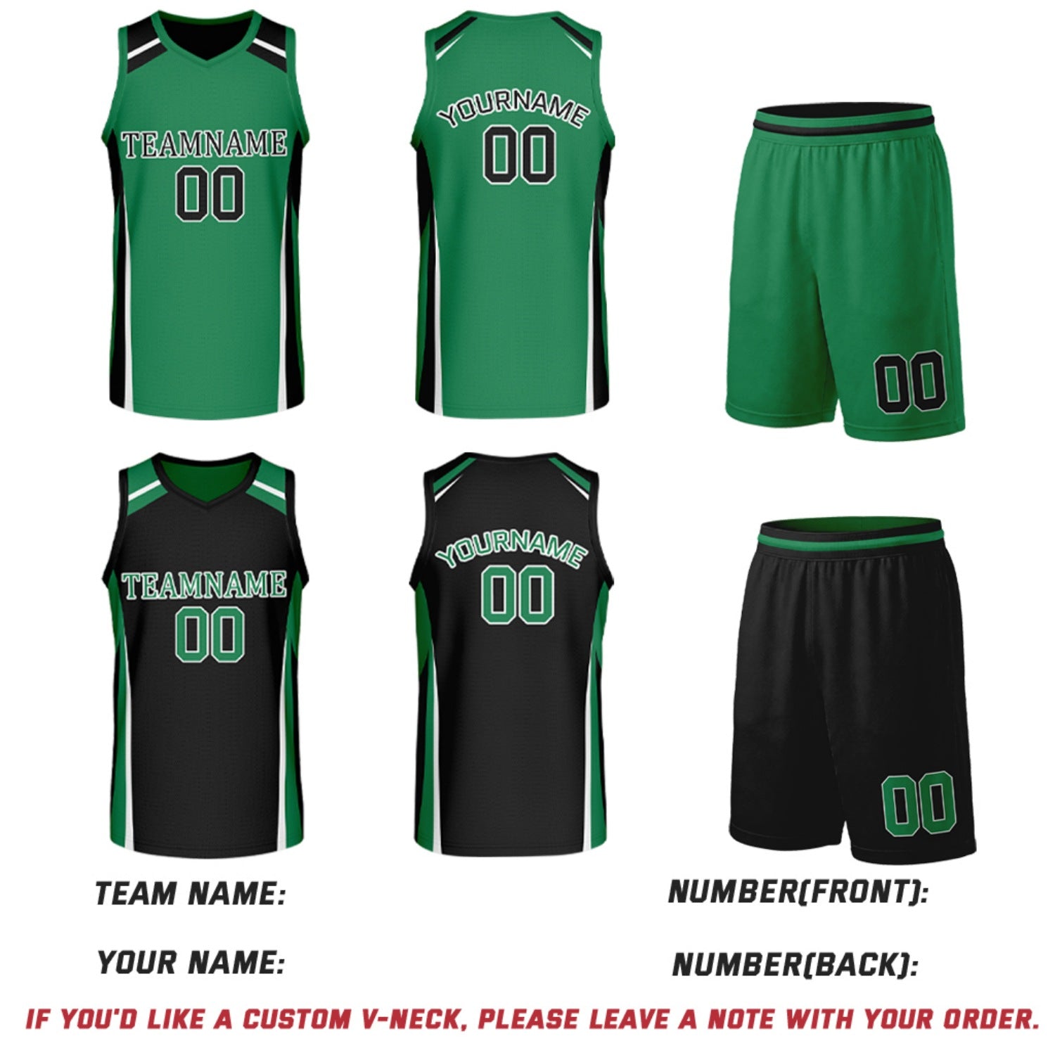 Custom Green & Black Reversible Basketball Jerseys | Personalized Team Uniforms Set for Men Women