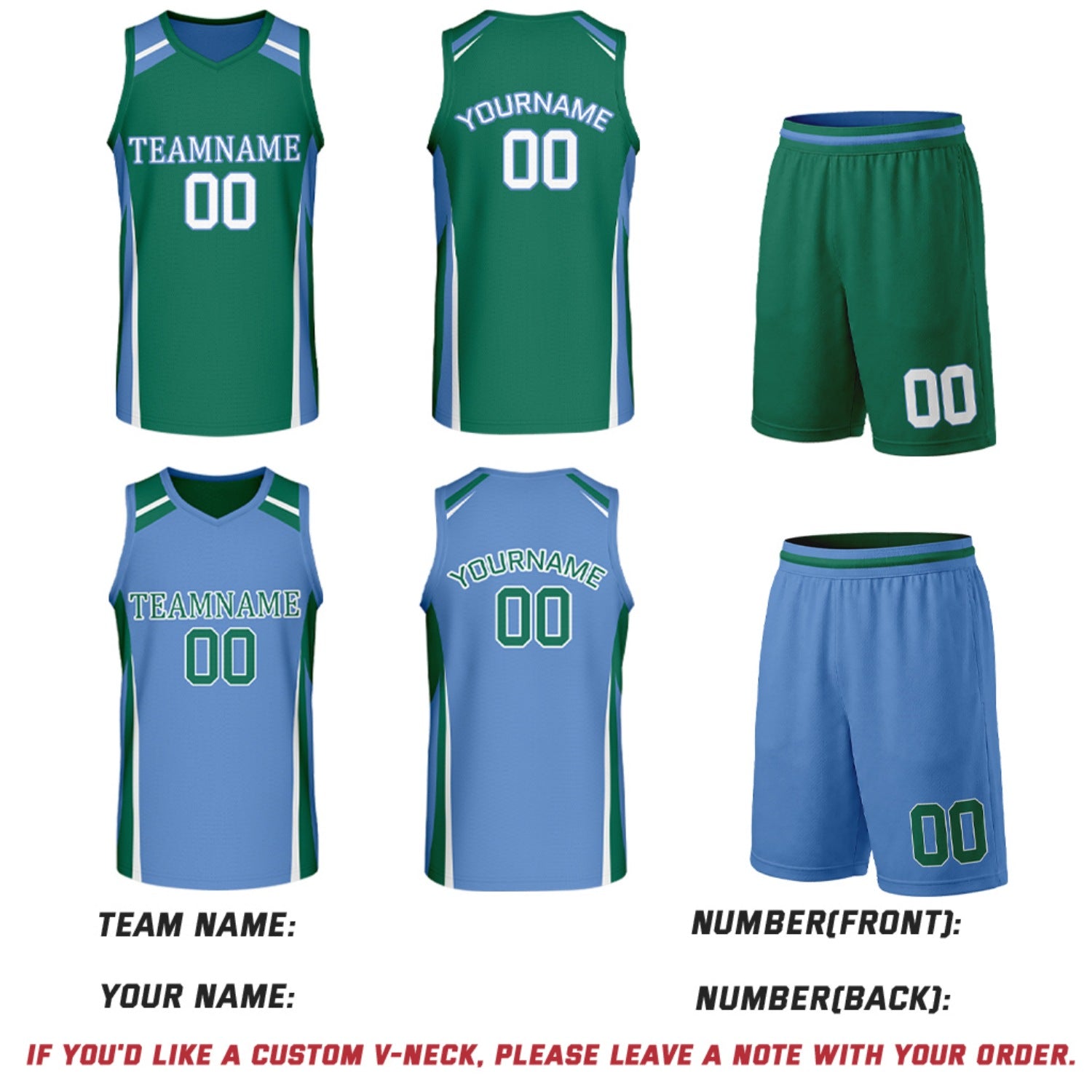 Custom Green & Light Blue Reversible Basketball Jerseys | Personalized Team Uniforms Set for Men Women