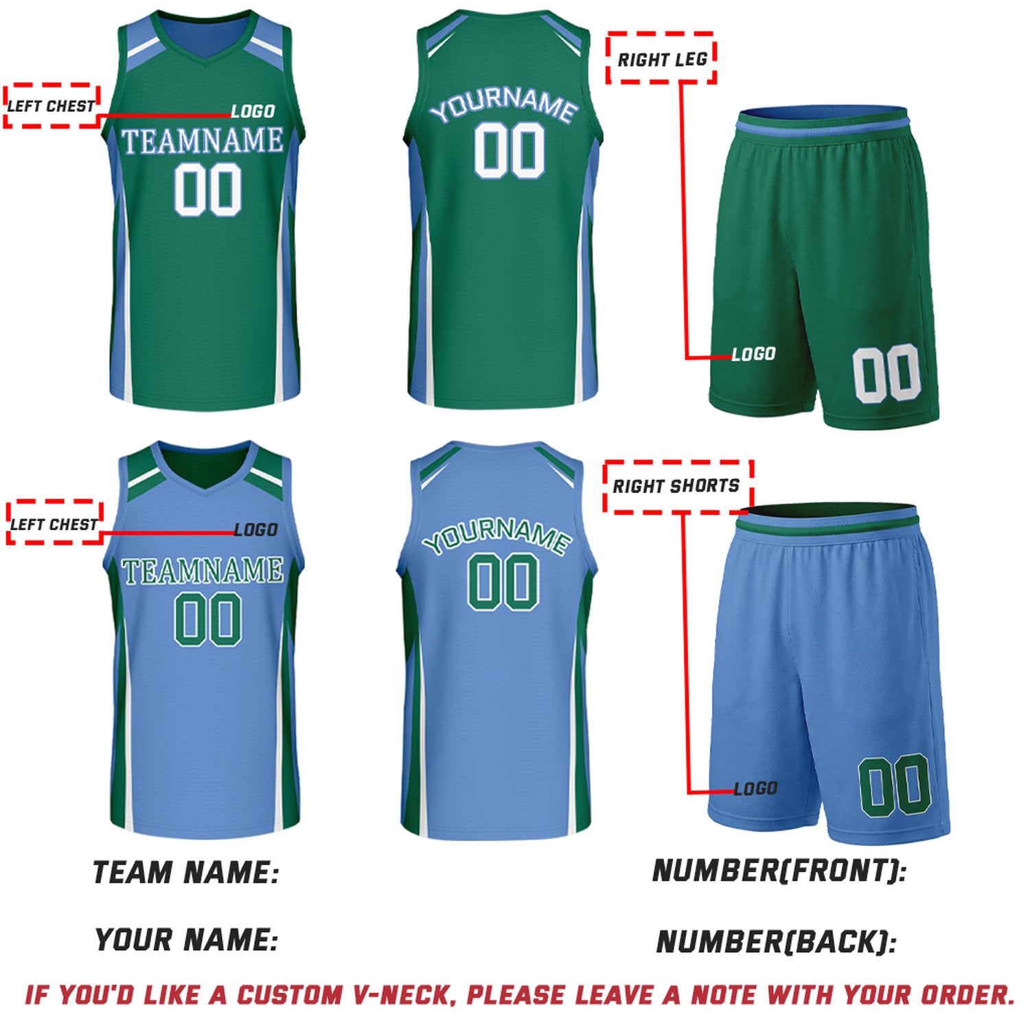 Custom Green & Light Blue Reversible Basketball Jerseys | Personalized Team Uniforms Set for Men Women