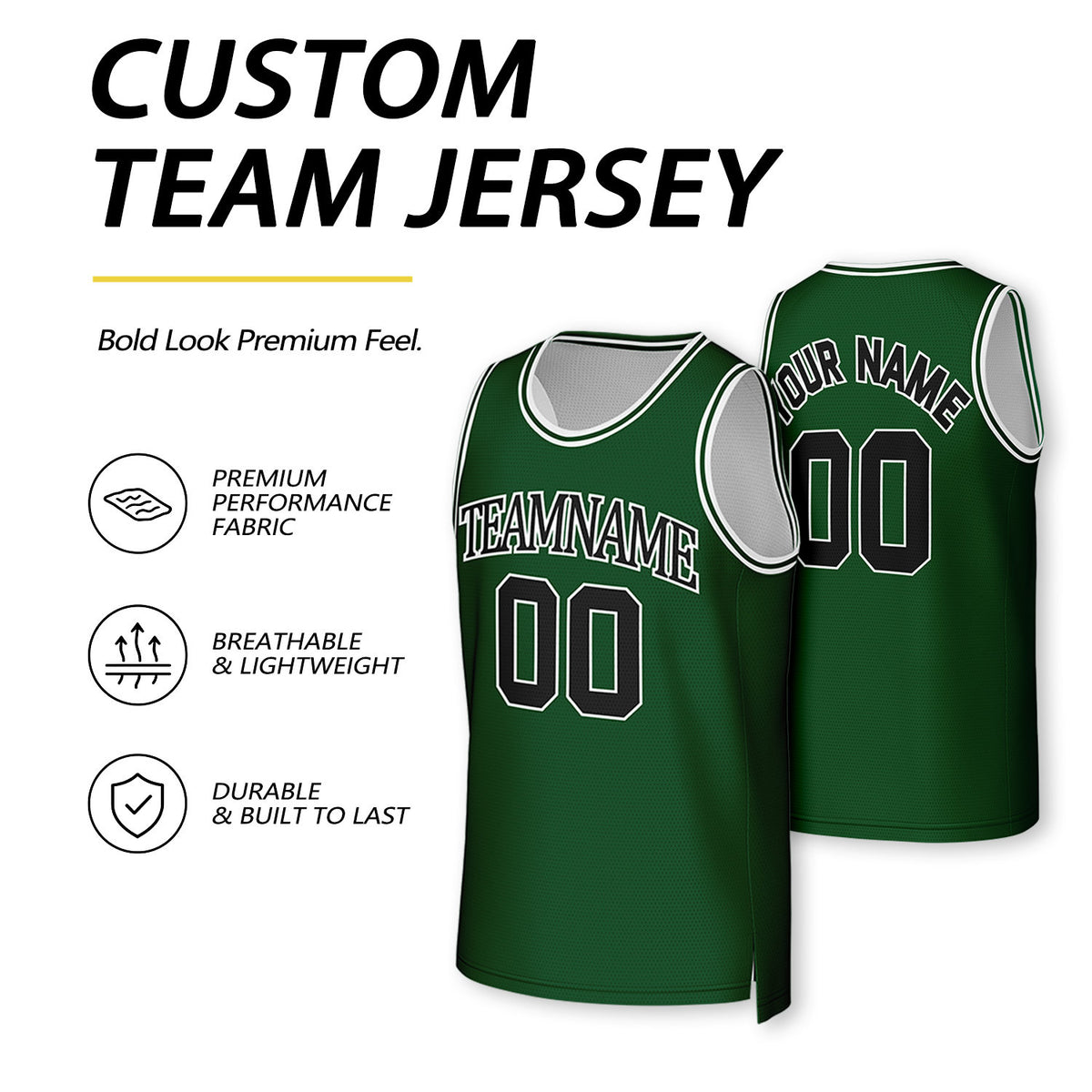 Custom Green & White Reversible Basketball Jersey | Personalized Team Uniform Top