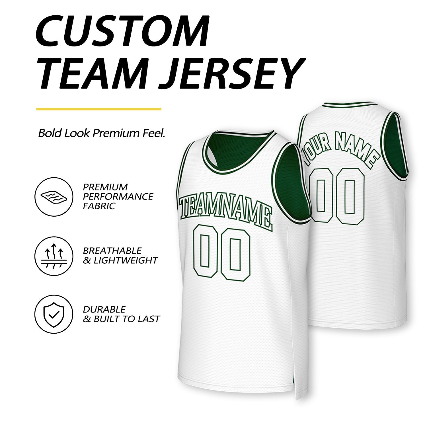 Custom Green & White Reversible Basketball Jersey | Personalized Team Uniform Top