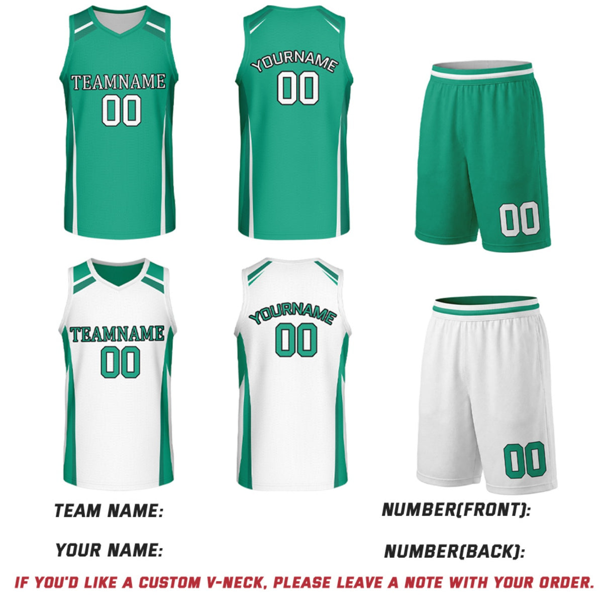 Custom Green & White Reversible Basketball Jerseys | Personalized Team Uniforms Set for Men Women