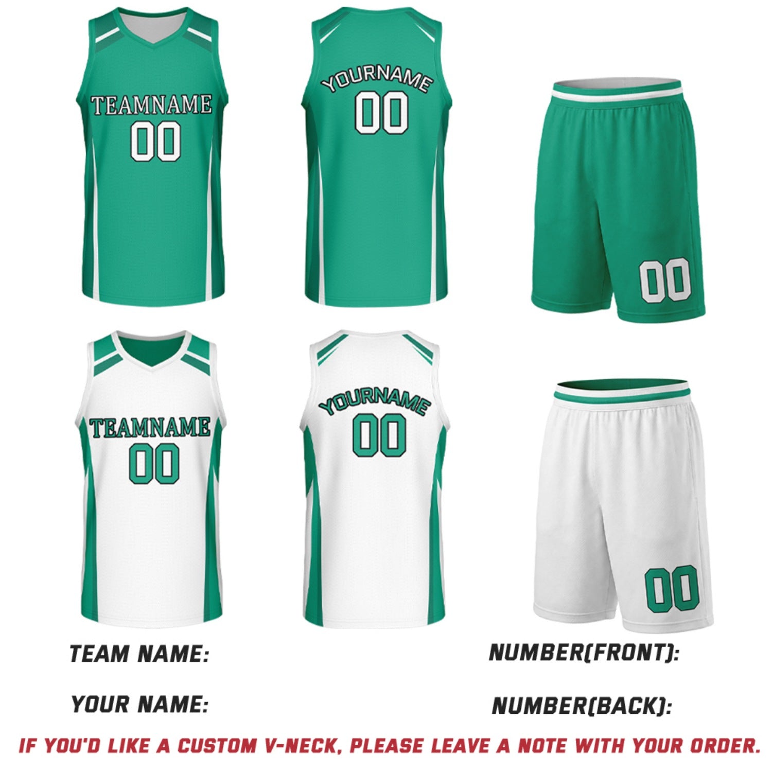 Custom Green & White Reversible Basketball Jerseys | Personalized Team Uniforms Set for Men Women