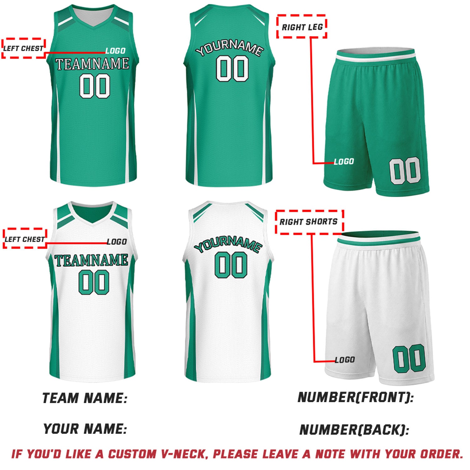 Custom Green & White Reversible Basketball Jerseys | Personalized Team Uniforms Set for Men Women