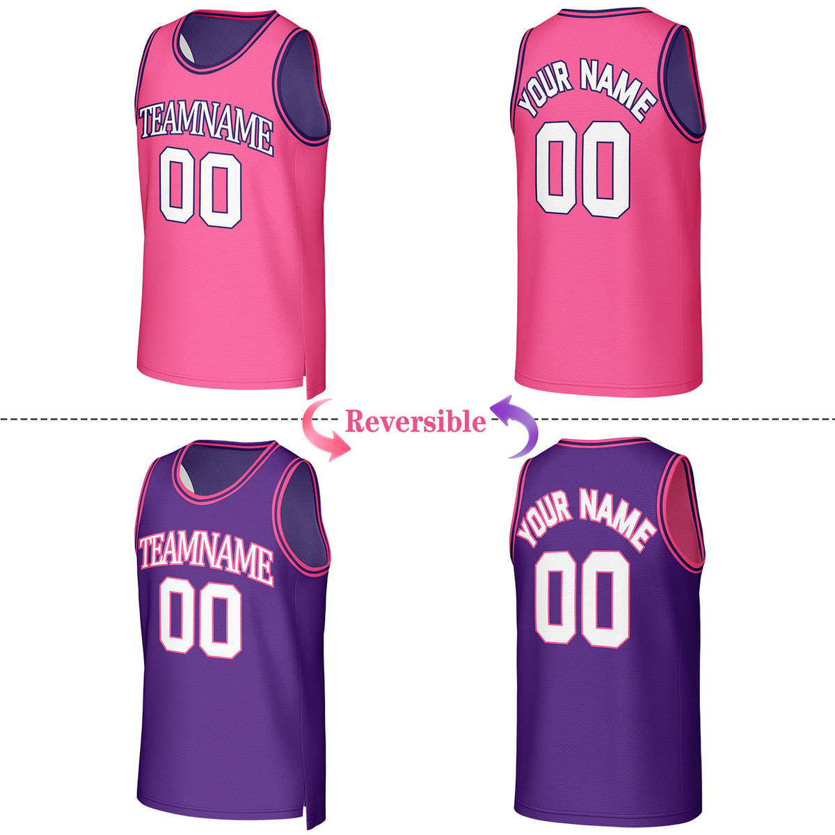 Custom Hot Pink & Purple Reversible Basketball Jersey | Personalized Team Uniform Top