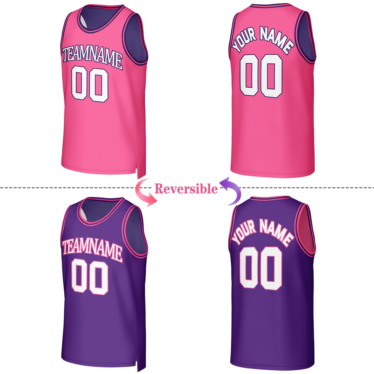 Custom Hot Pink & Purple Reversible Basketball Jersey | Personalized Team Uniform Top