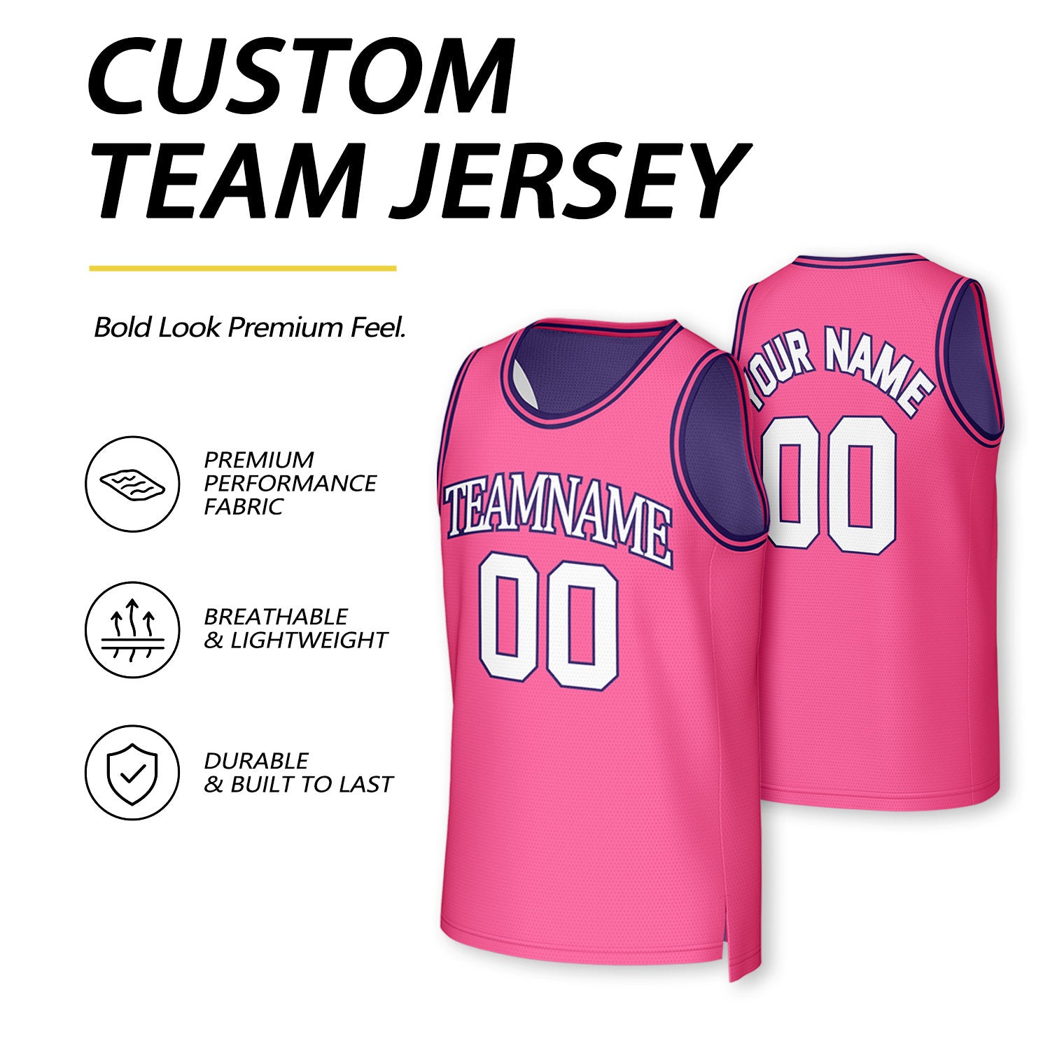 Custom Hot Pink & Purple Reversible Basketball Jersey | Personalized Team Uniform Top