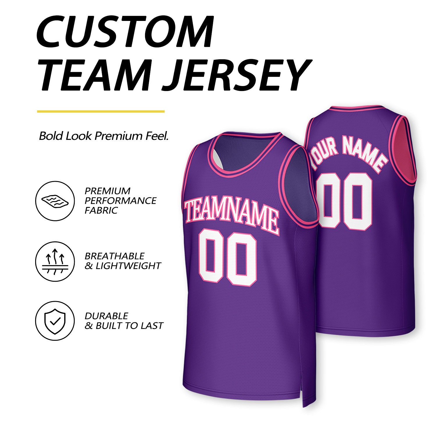 Custom Hot Pink & Purple Reversible Basketball Jersey | Personalized Team Uniform Top