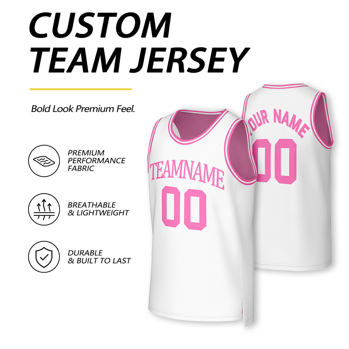 Custom Hot Pink & White Reversible Basketball Jersey | Personalized Team Uniform Top