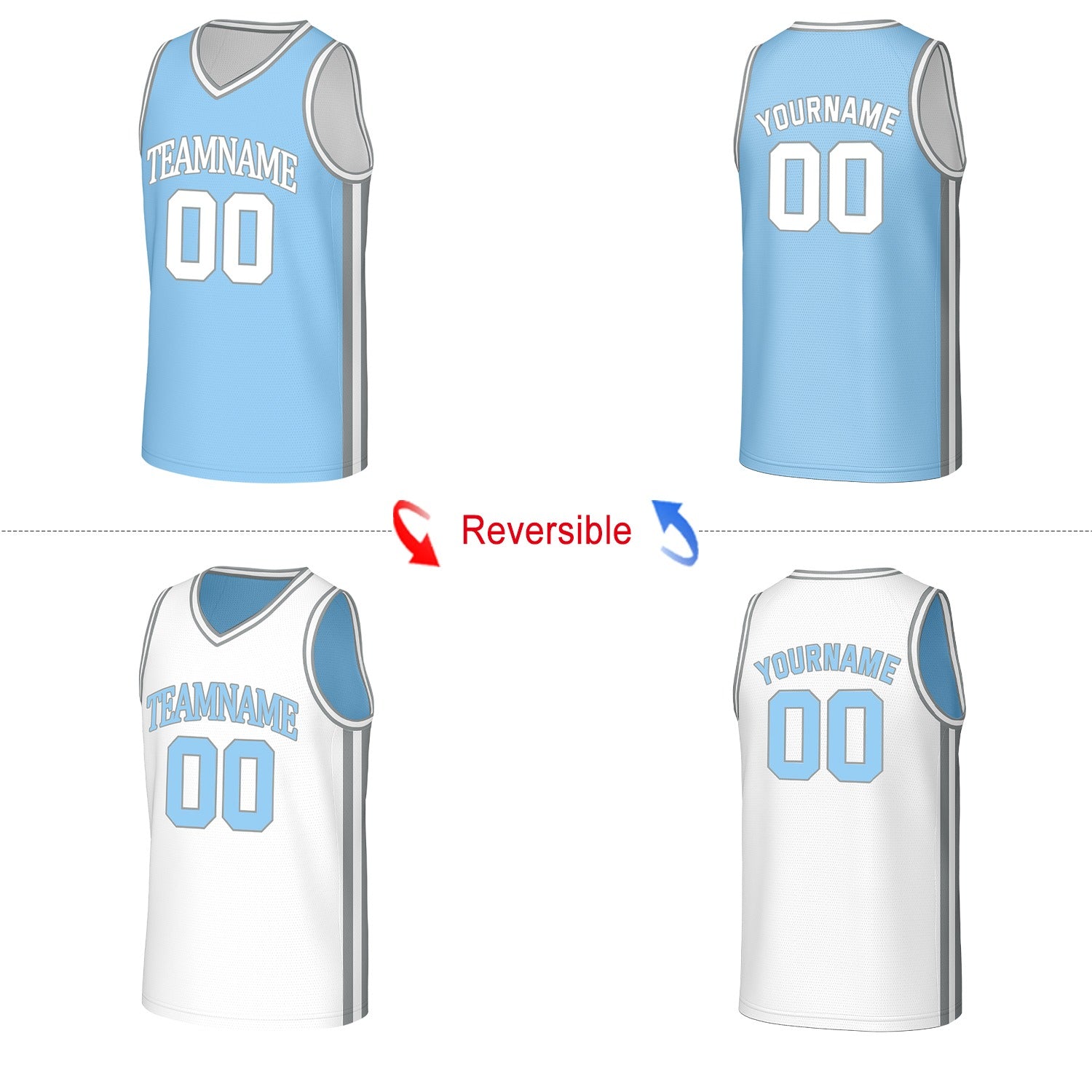 Custom Light Blue & White Reversible Basketball Jersey | Personalized Name Number Mesh Sports Jersey