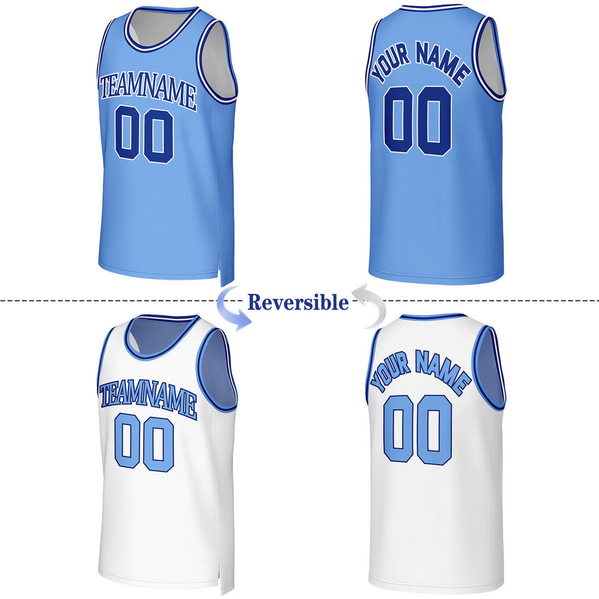 Custom Light Blue & White Reversible Basketball Jersey | Personalized Team Uniform Top