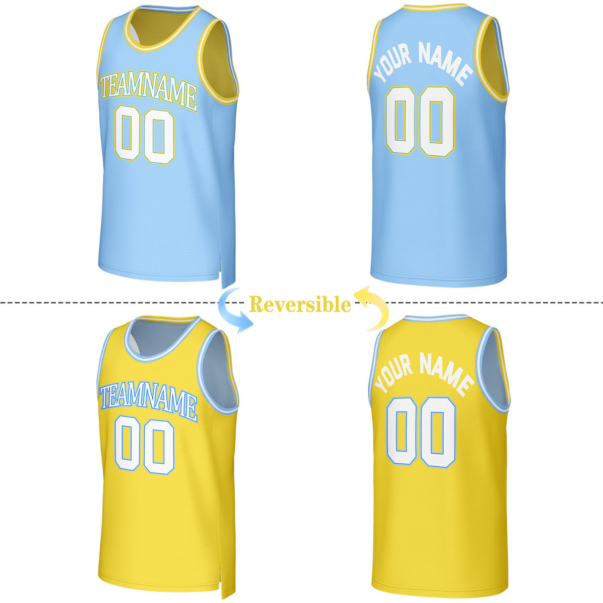 Custom Light Blue & Yellow Reversible Basketball Jersey | Personalized Team Uniform Top