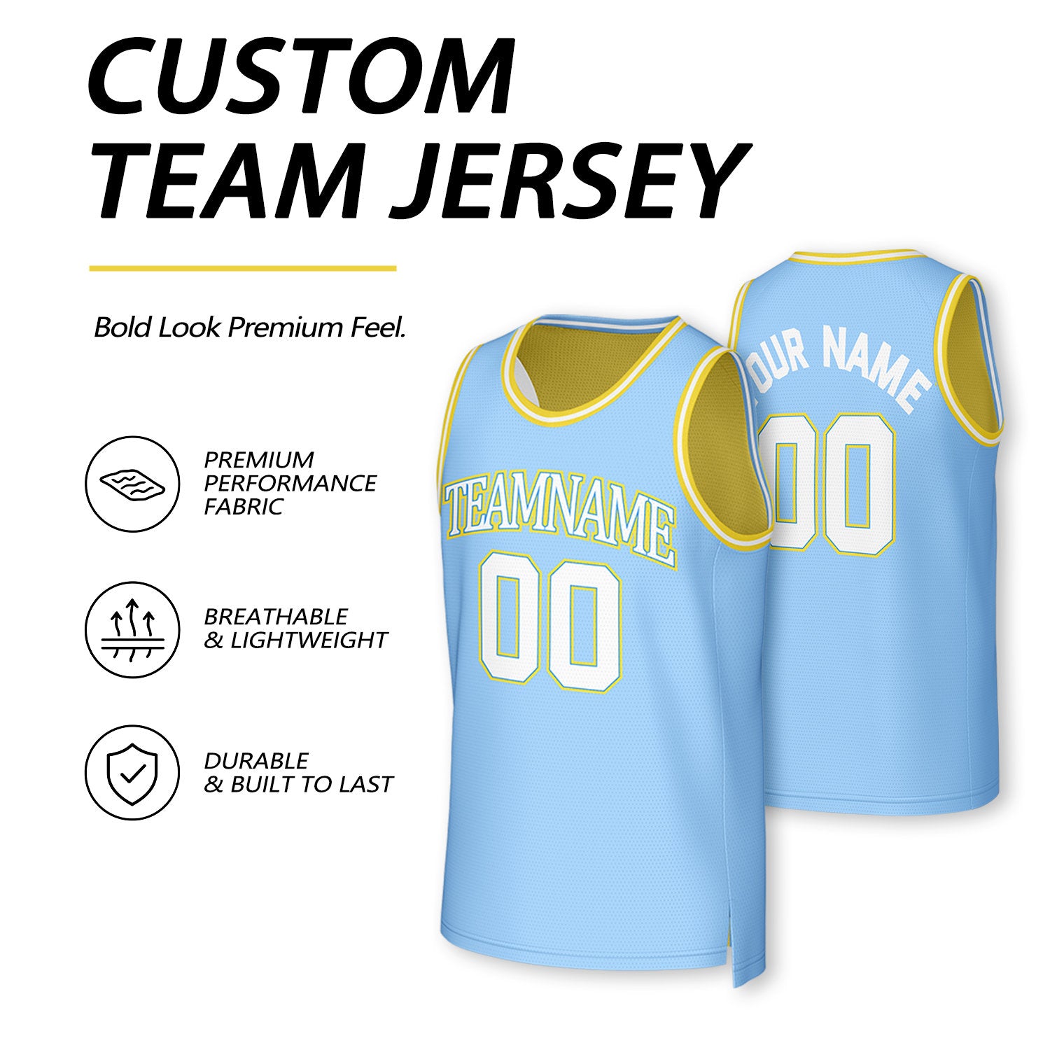 Custom Light Blue & Yellow Reversible Basketball Jersey | Personalized Team Uniform Top