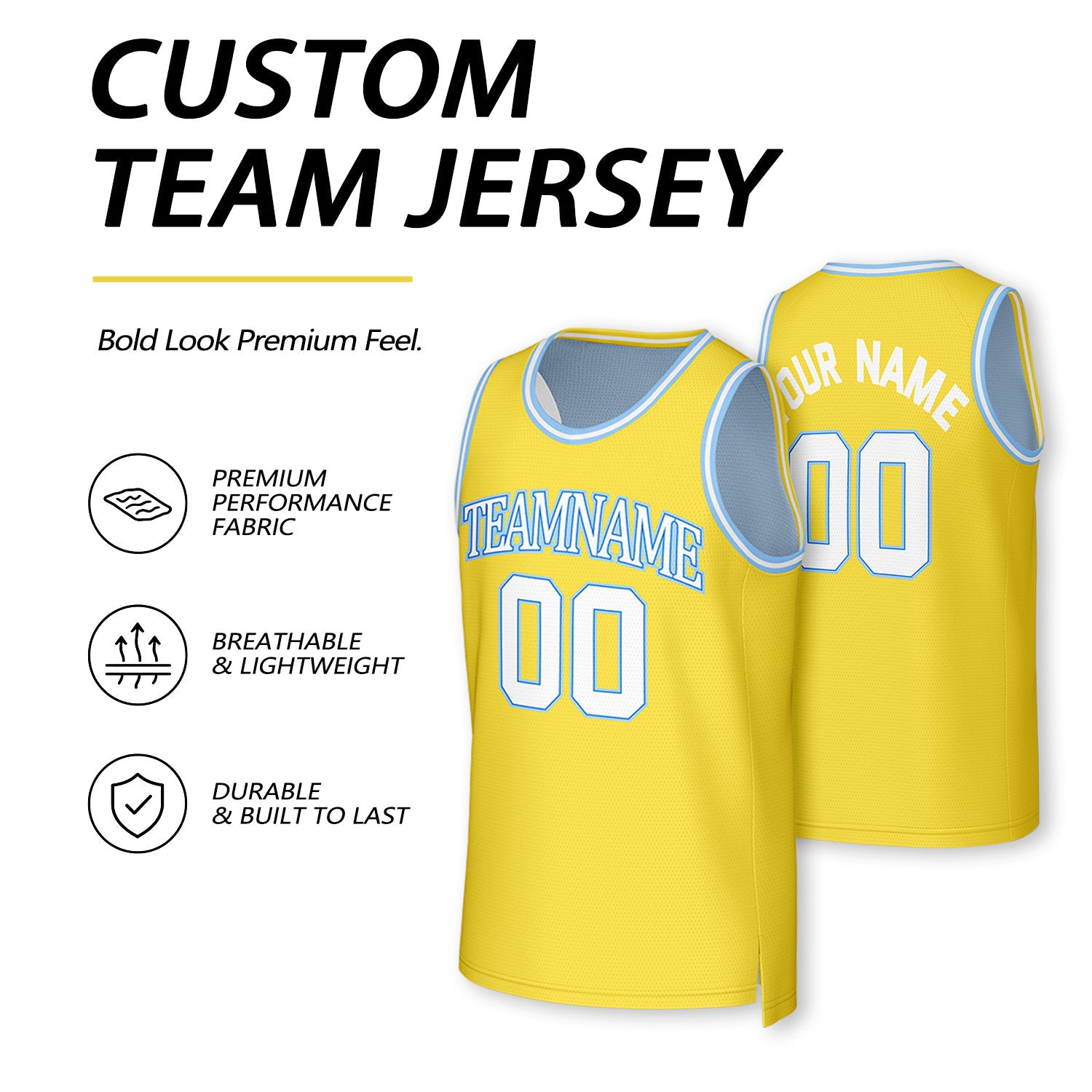 Custom Light Blue & Yellow Reversible Basketball Jersey | Personalized Team Uniform Top