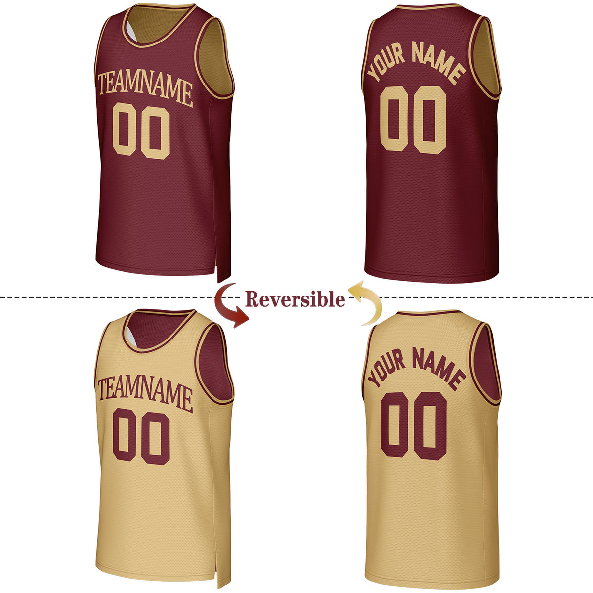 Custom Maroon & Gold Reversible Basketball Jersey | Personalized Team Uniform Top