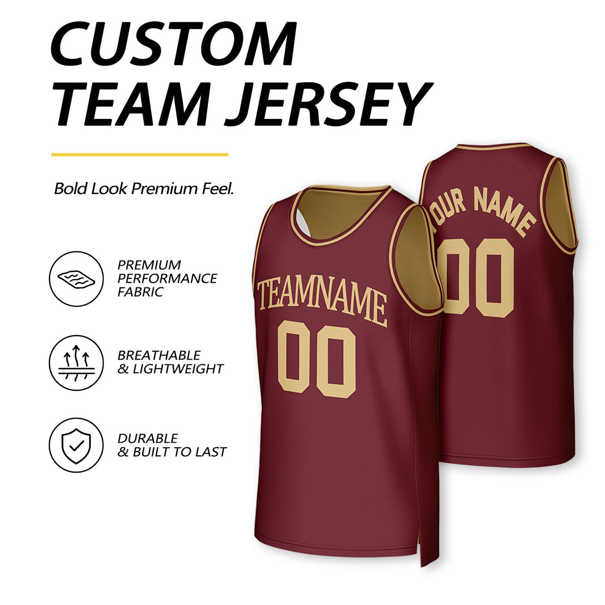 Custom Maroon & Gold Reversible Basketball Jersey | Personalized Team Uniform Top