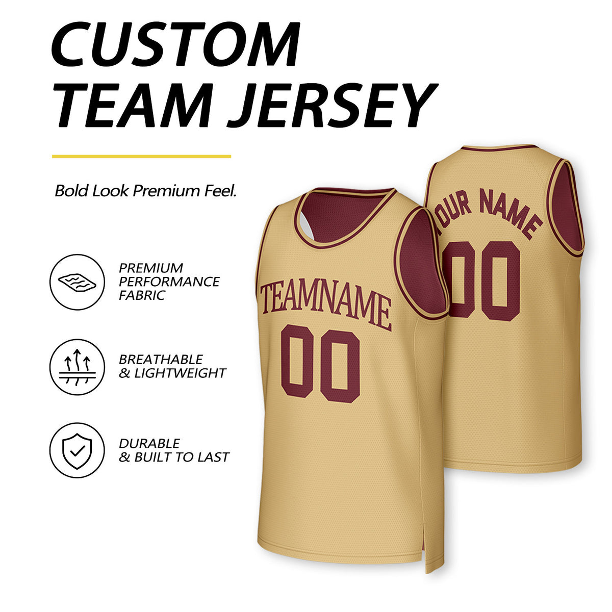 Custom Maroon & Gold Reversible Basketball Jersey | Personalized Team Uniform Top