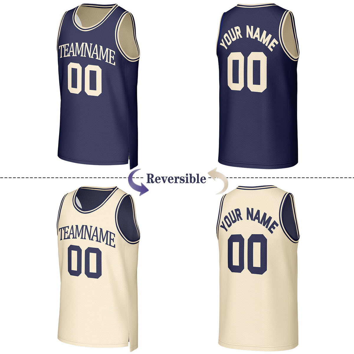 Custom Navy & Cream Reversible Basketball Jersey | Personalized Team Uniform Top