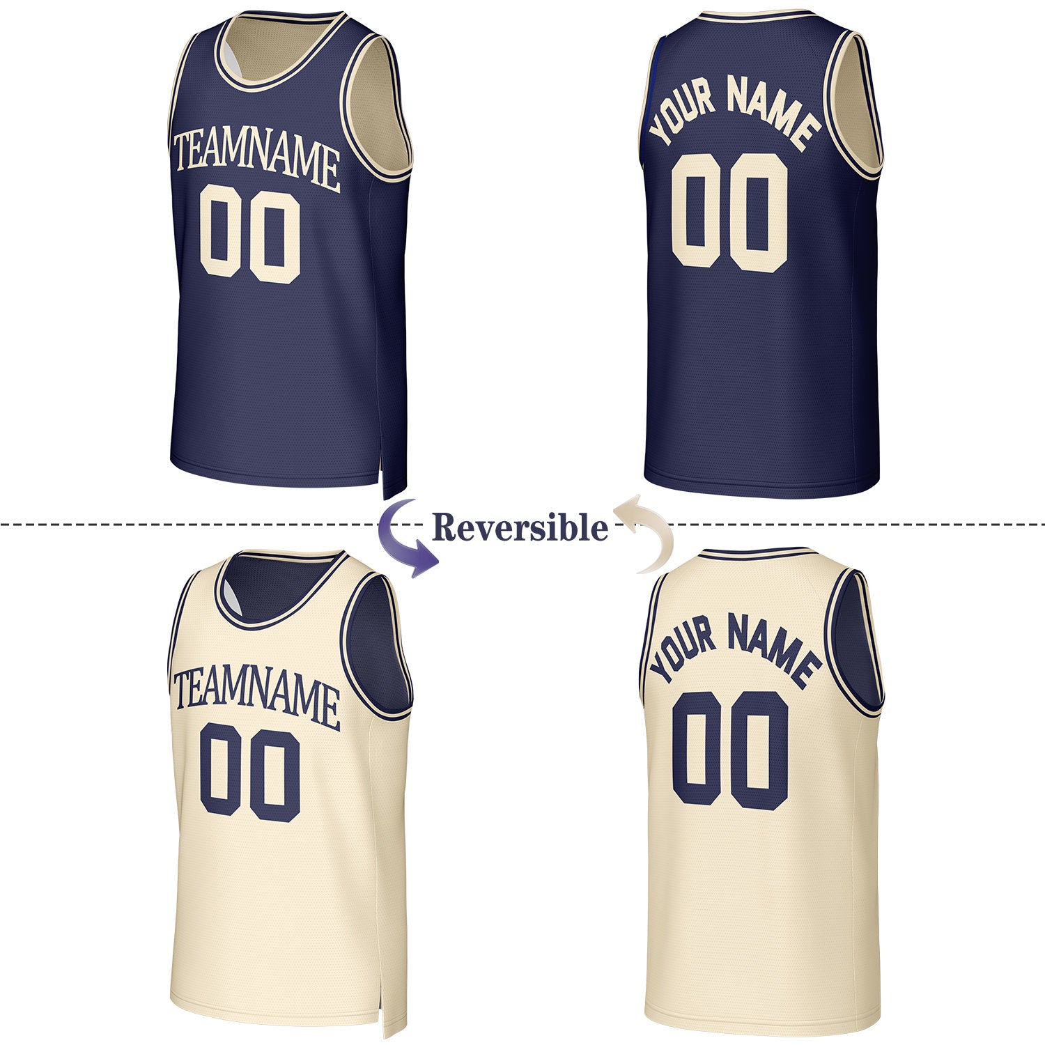Custom Navy & Cream Reversible Basketball Jersey | Personalized Team Uniform Top