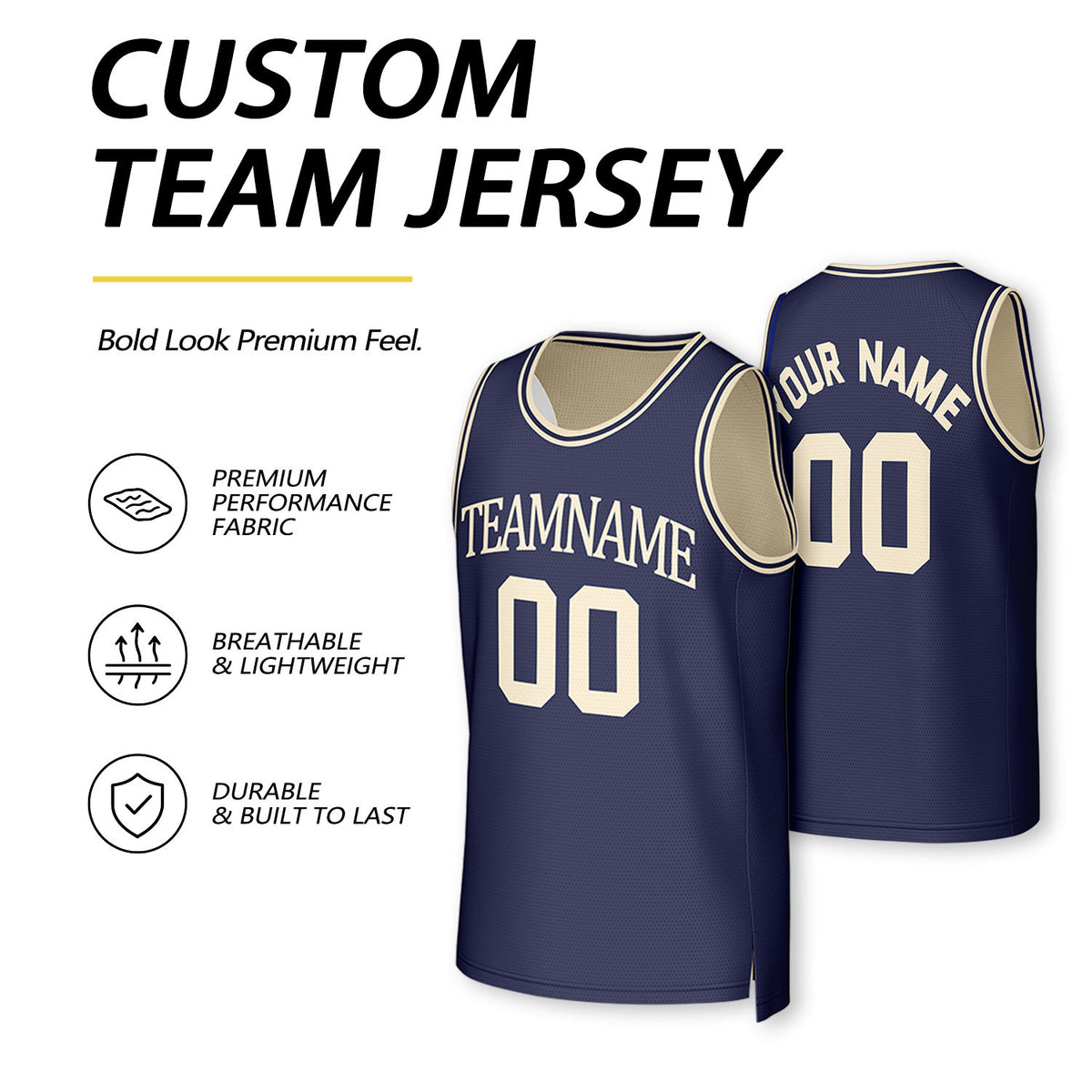 Custom Navy & Cream Reversible Basketball Jersey | Personalized Team Uniform Top
