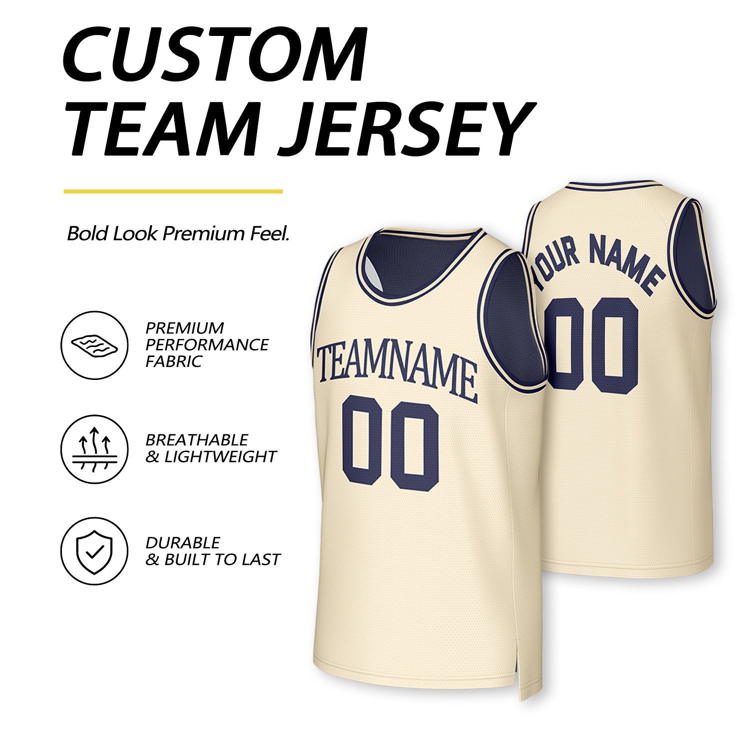 Custom Navy & Cream Reversible Basketball Jersey | Personalized Team Uniform Top