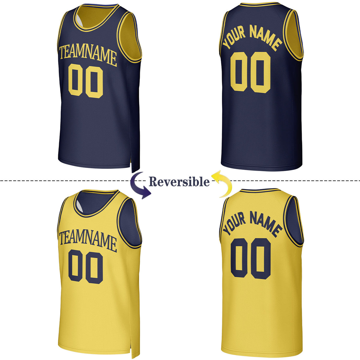 Custom Navy & Yellow Reversible Basketball Jersey | Personalized Team Uniform Top