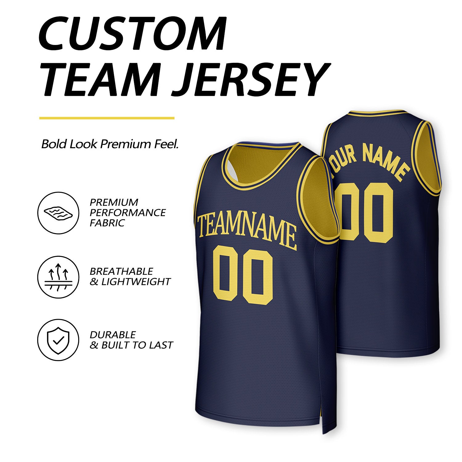Custom Navy & Yellow Reversible Basketball Jersey | Personalized Team Uniform Top