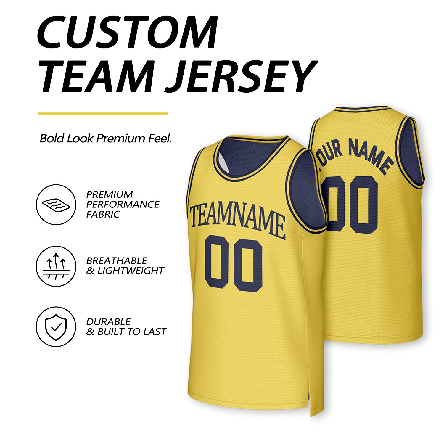Custom Navy & Yellow Reversible Basketball Jersey | Personalized Team Uniform Top