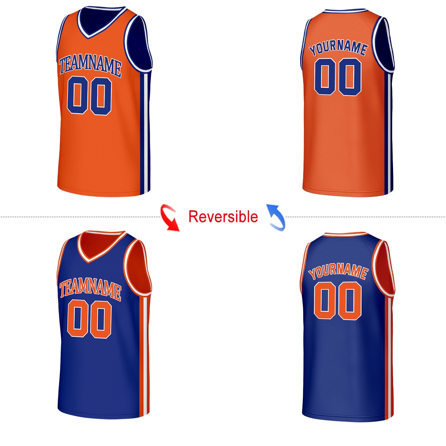 Custom Orange & Royal Blue Reversible Basketball Jersey | Personalized Name Number Mesh Sports Jersey