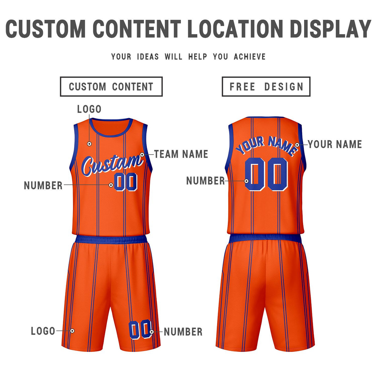 Custom Orange Blue Reversible Basketball Jersey Set | Personalized Name Number Mesh Sports Uniform