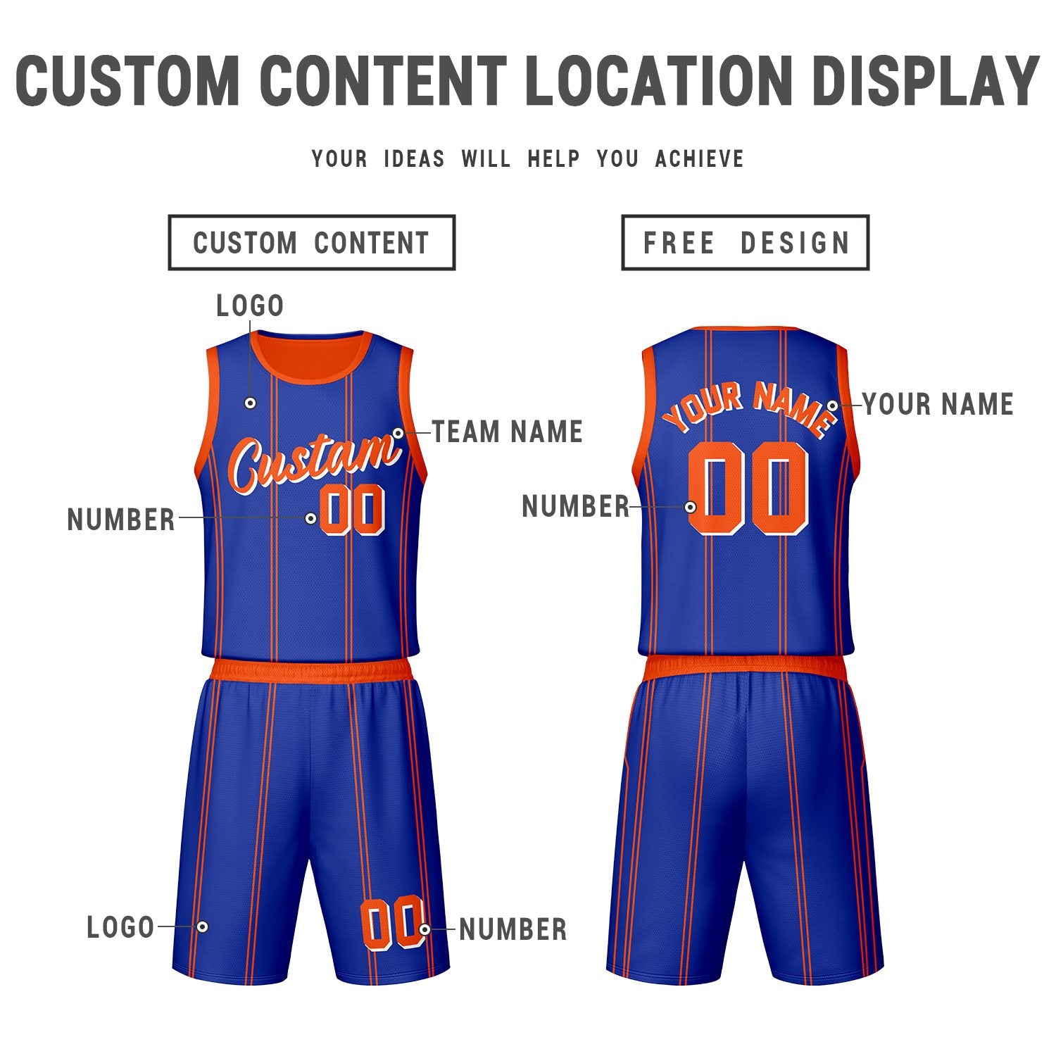 Custom Orange Blue Reversible Basketball Jersey Set | Personalized Name Number Mesh Sports Uniform