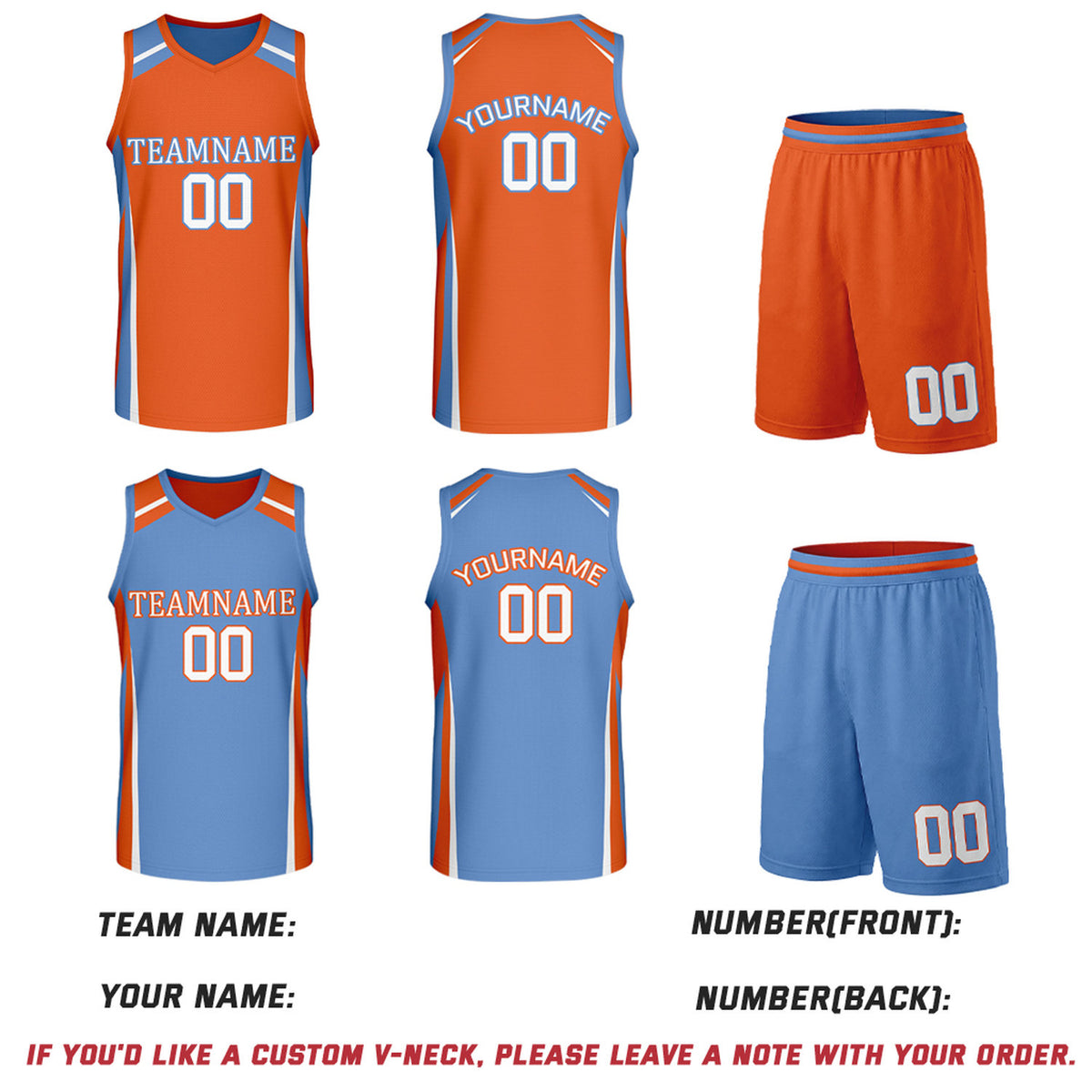 Custom Orange & Light Blue Reversible Basketball Jerseys | Personalized Team Uniforms Set for Men Women