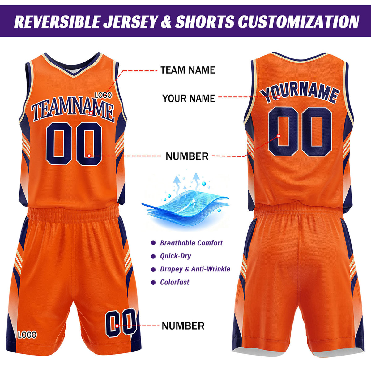 Custom Orange & White Reversible Basketball Uniform Set | Personalized Team Jersey Kit