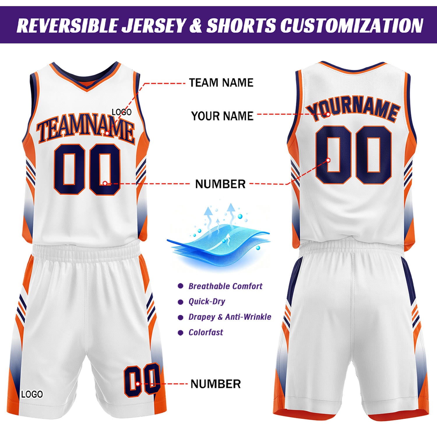 Custom Orange & White Reversible Basketball Uniform Set | Personalized Team Jersey Kit