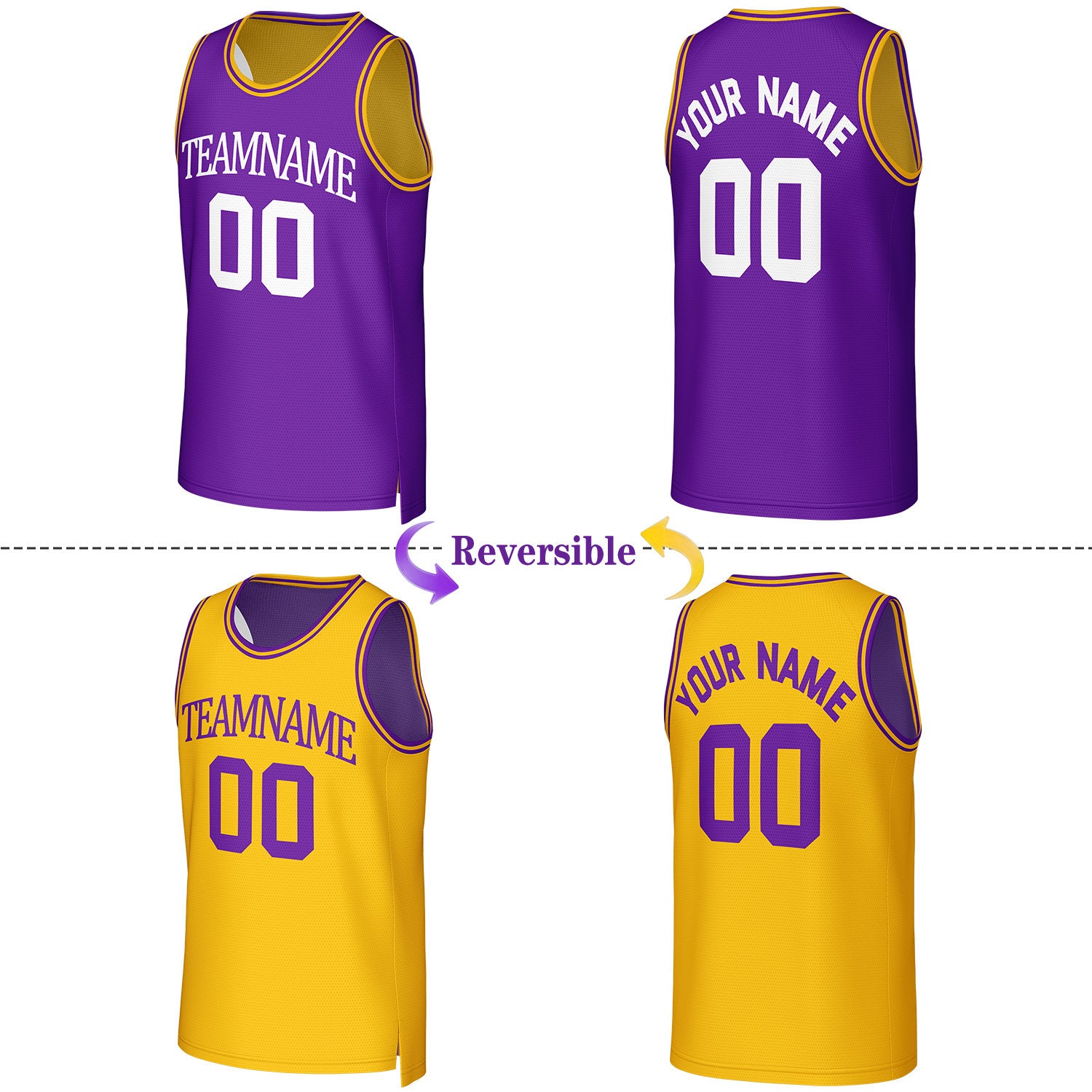 Custom Purple & Gold Reversible Basketball Jersey | Personalized Team Uniform Top