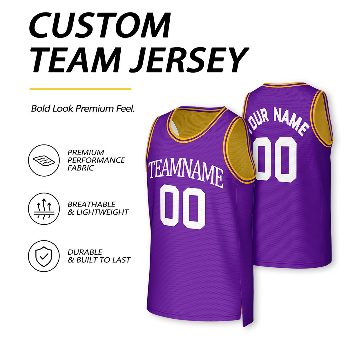 Custom Purple & Gold Reversible Basketball Jersey | Personalized Team Uniform Top
