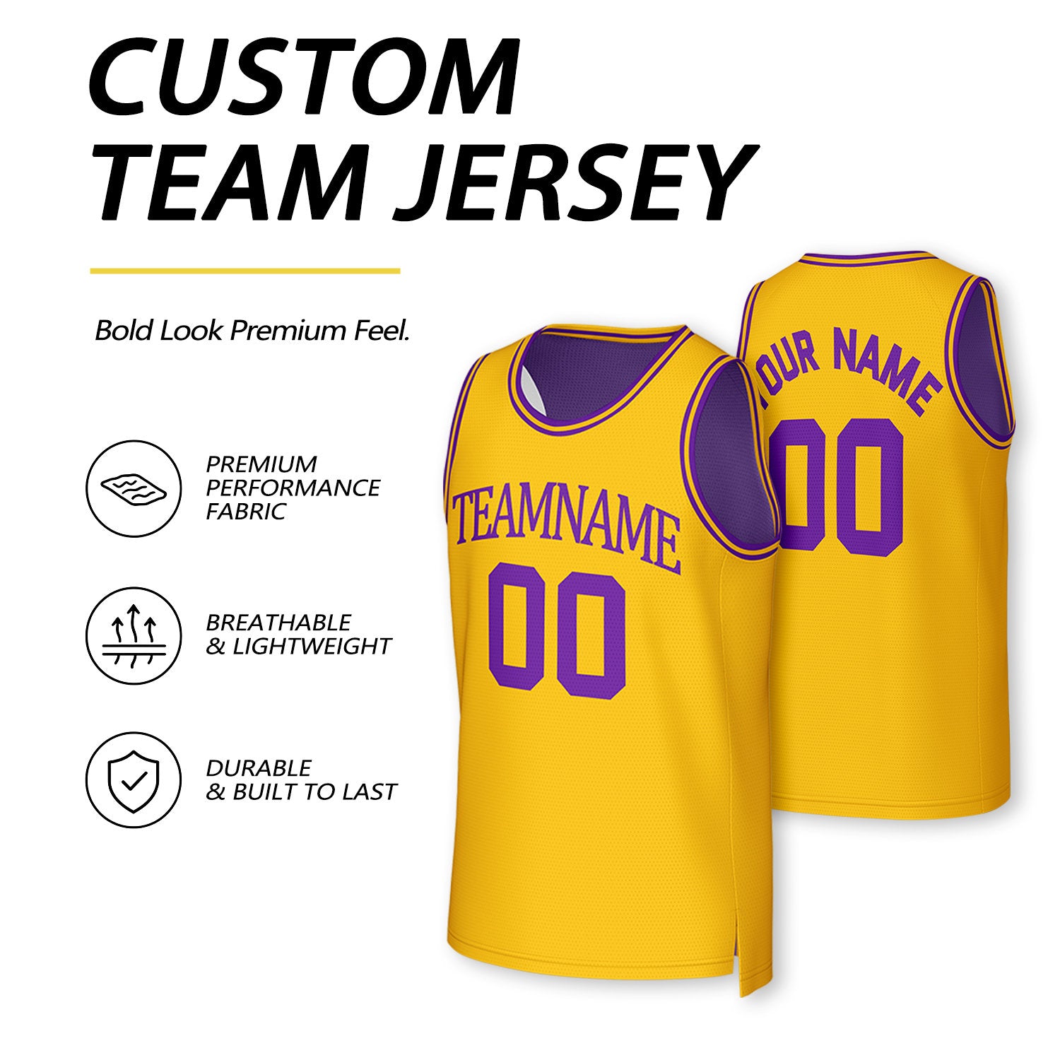 Custom Purple & Gold Reversible Basketball Jersey | Personalized Team Uniform Top