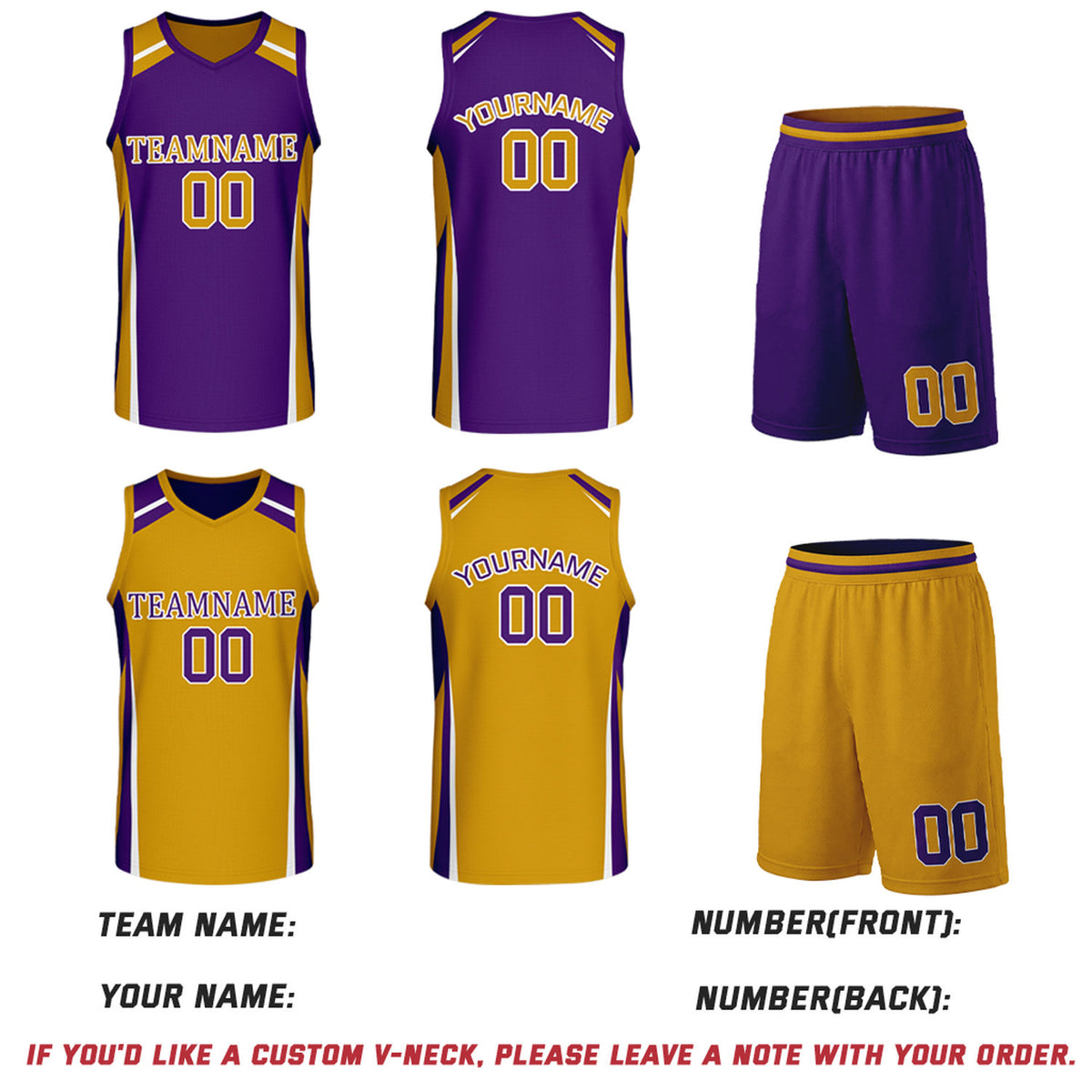 Custom Purple & Gold Reversible Basketball Jerseys | Personalized Team Uniforms Set for Men Women
