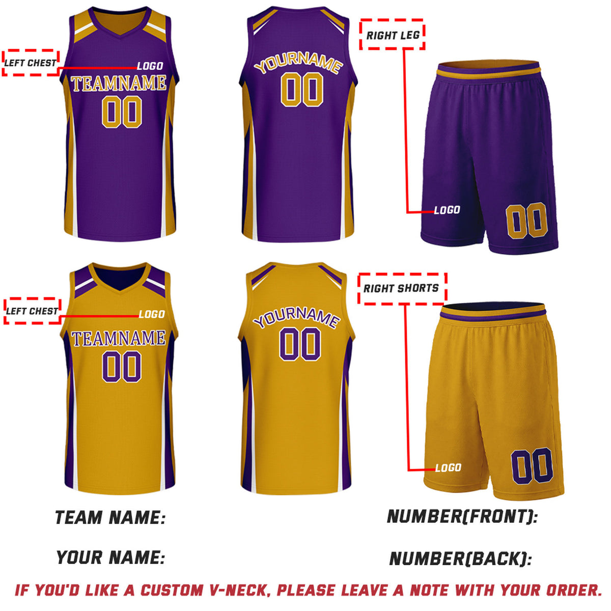 Custom Purple & Gold Reversible Basketball Jerseys | Personalized Team Uniforms Set for Men Women